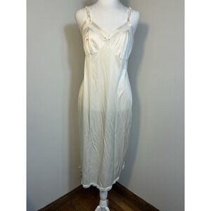 Vintage Lorraine Full Slip Dress Women's Nylon Lace White Size 36 Made In USA